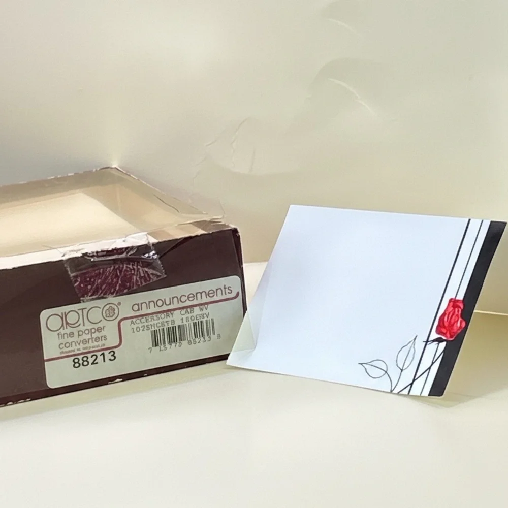 Black-tie wedding white w/red rose foil artco elegant fine paper announcements
